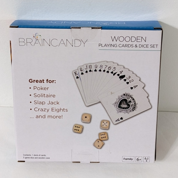 BRAINCANDY Wooden Playing Cards & Dice Set, NEW - Picture 2 of 5